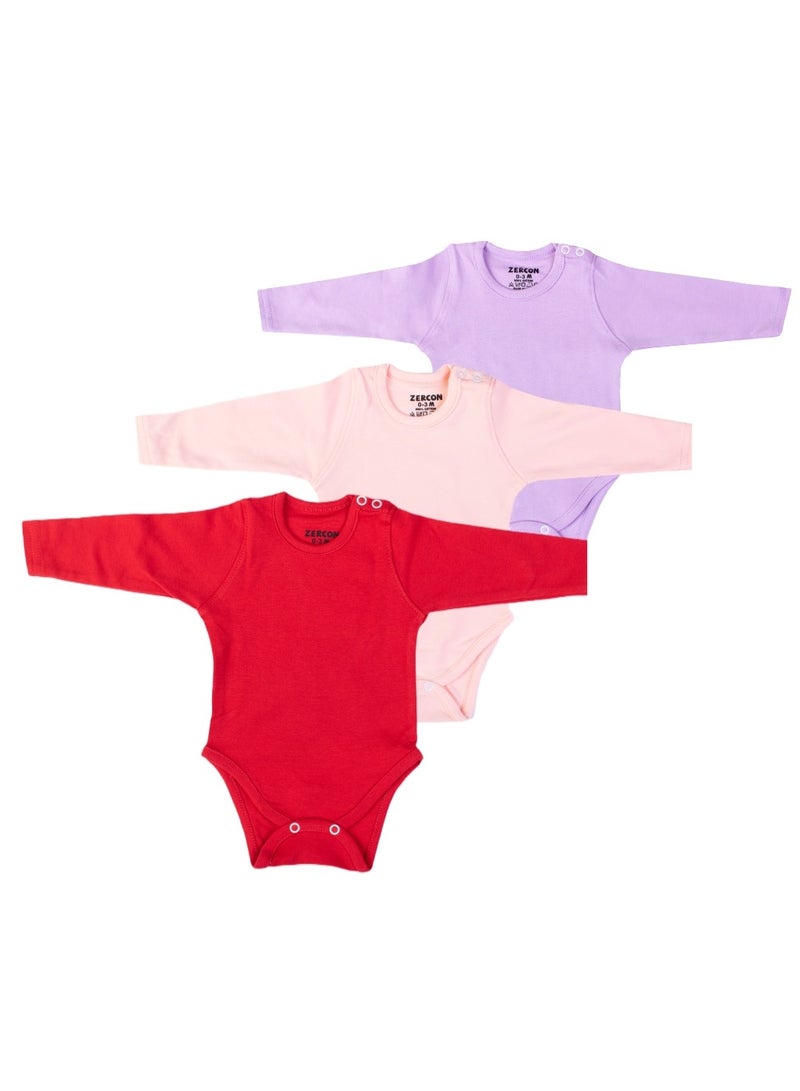 Zercon Underwear Set of 3 Colored Bodysuits for Newborn Girls - Image 1