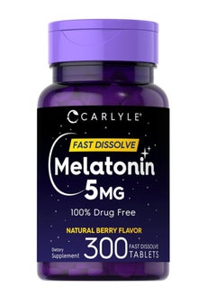 CARLYLE Melatonin 5 mg Fast Dissolve 300 Tablets | Natural Berry Flavor | Vegetarian, Non-GMO Supplement 