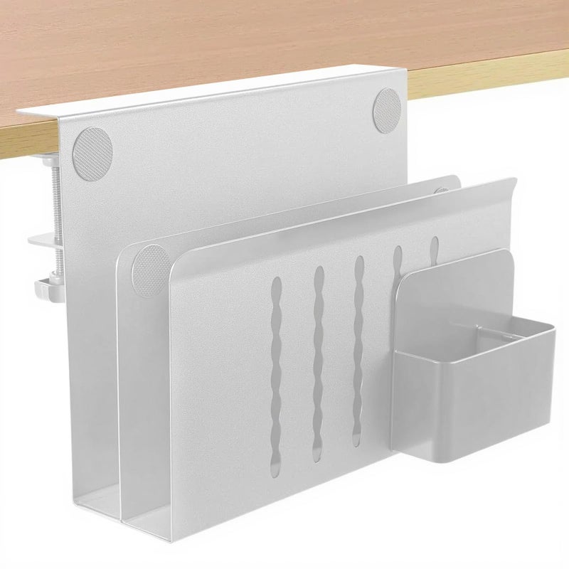 osseph 2 Tier Desk Side Storage Under Desk Laptop Holder with Magnetic Pen Holder Clamp on Table Organizer No Drill Hanging Table Organizer for Office and Home Fits Flat Edge 03 to 23
