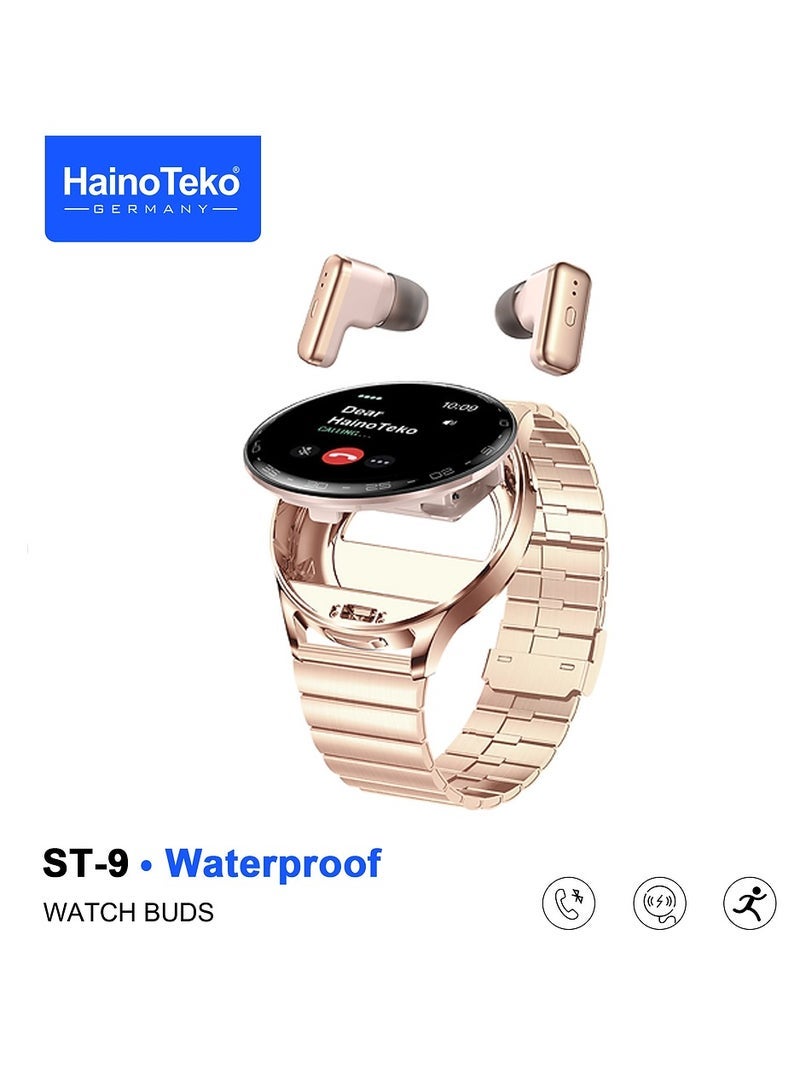 Haino Teko ST-9 Smart Watch Buds Combo – Waterproof Smartwatch with Integrated Wireless Earbuds, 3 Pairs of Interchangeable Straps, Charging Cable, Heart Rate & Sleep Tracking, Fitness Modes, Long Battery Life, Stylish Design for Ladies and Gents - Image 2