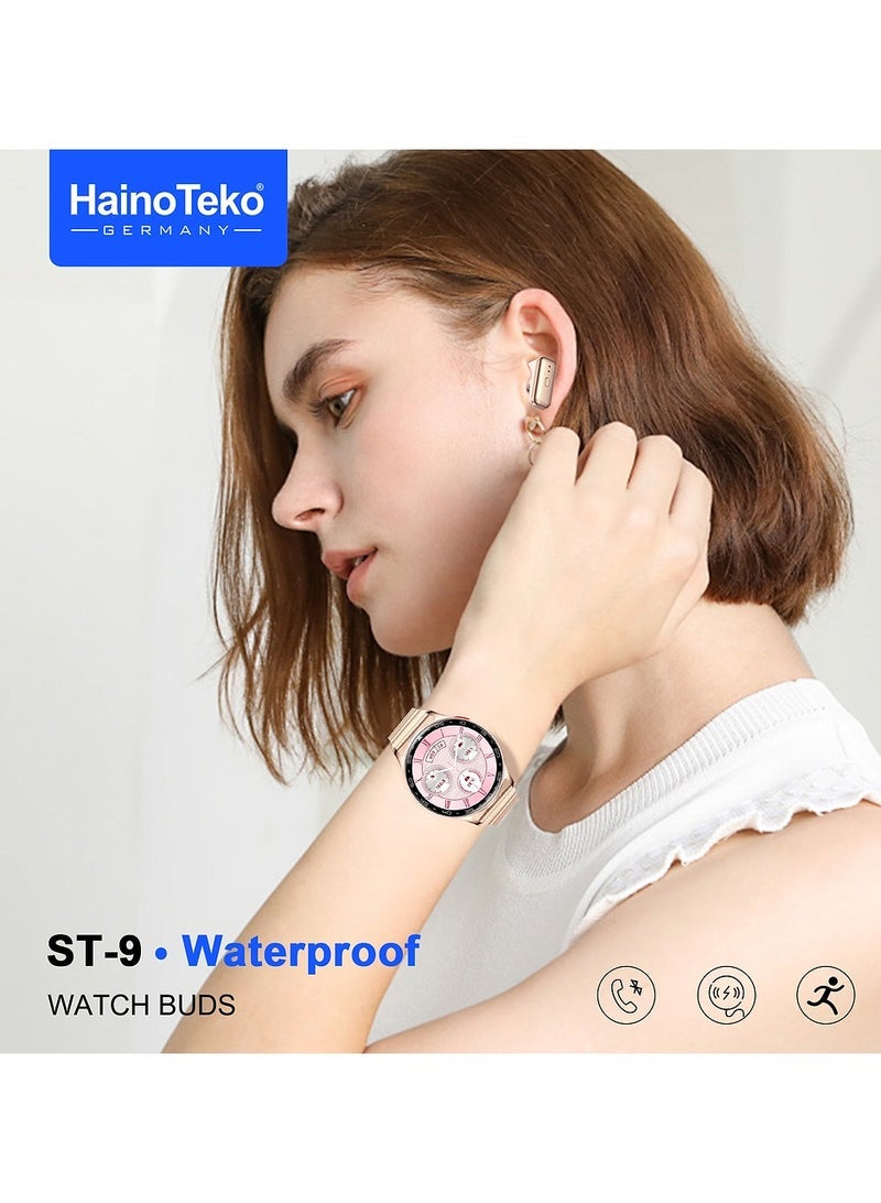 Haino Teko ST-9 Smart Watch Buds Combo – Waterproof Smartwatch with Integrated Wireless Earbuds, 3 Pairs of Interchangeable Straps, Charging Cable, Heart Rate & Sleep Tracking, Fitness Modes, Long Battery Life, Stylish Design for Ladies and Gents - Image 3