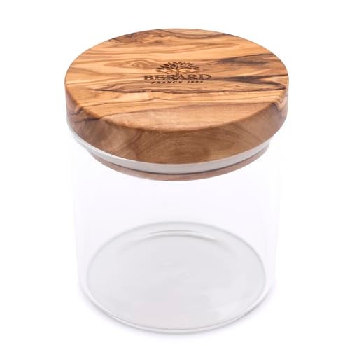 Berard Glass Storage Jar with Olive Wood Lid, 13.5-Ounce Brown - Image 1