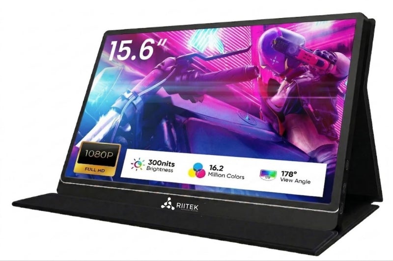 RIITEK 15.6 Inch Portable Monitor 1920 X 1080 Fhd Ips Ultra Slim Display Screen With Type-C, Mini, Hdmi Port For Laptop, Pc, Mac, Xbox, Ps4; Includes Smart Cover & Screen Protector, Black - Image 1