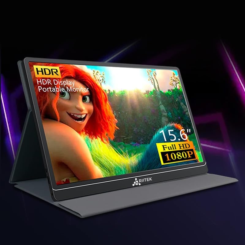 RIITEK 15.6 Inch Portable Monitor 1920 X 1080 Fhd Ips Ultra Slim Display Screen With Type-C, Mini, Hdmi Port For Laptop, Pc, Mac, Xbox, Ps4; Includes Smart Cover & Screen Protector, Black - Image 3