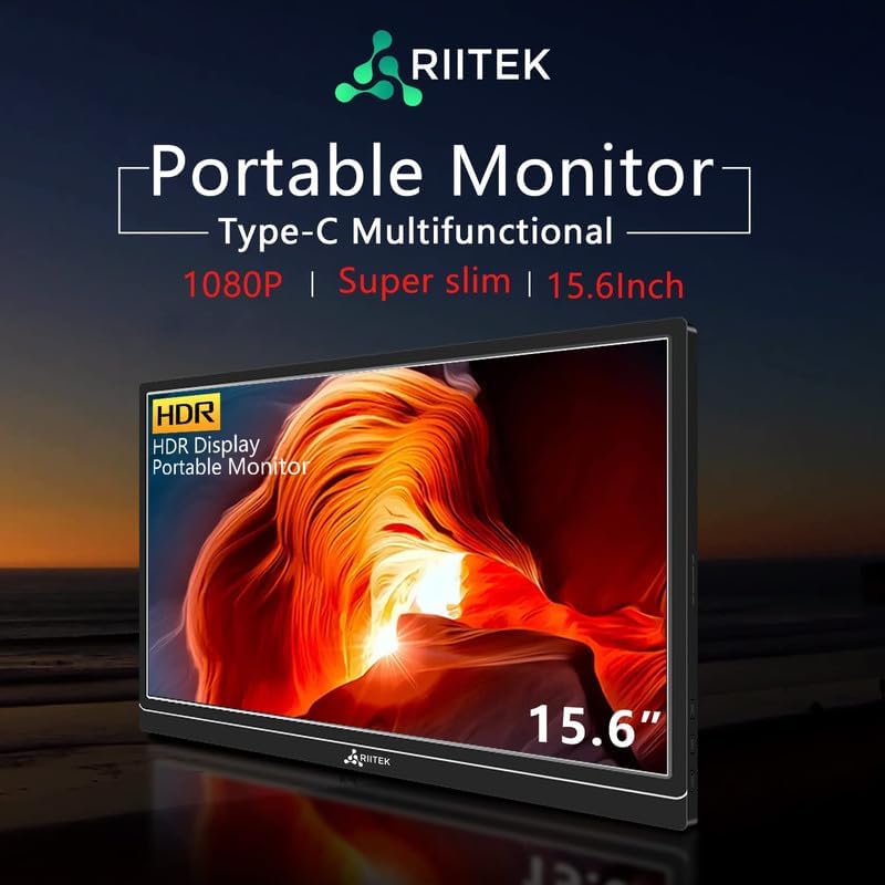 RIITEK 15.6 Inch Portable Monitor 1920 X 1080 Fhd Ips Ultra Slim Display Screen With Type-C, Mini, Hdmi Port For Laptop, Pc, Mac, Xbox, Ps4; Includes Smart Cover & Screen Protector, Black - Image 2