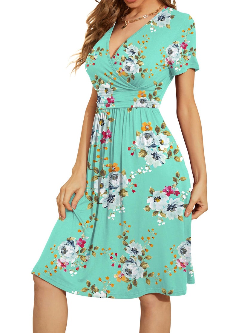 WEACZZY Summer Dresses for Women Floral Sundresses Casual Short Sleeve Vacation Travel Dress Flowy Beach Dresses with Pockets,Floral Mint Green,XL - Image 2