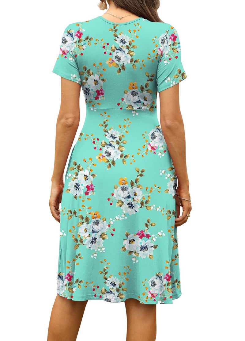 WEACZZY Summer Dresses for Women Floral Sundresses Casual Short Sleeve Vacation Travel Dress Flowy Beach Dresses with Pockets,Floral Mint Green,XL - Image 4