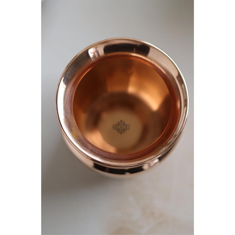 INDIAN ART VILLA Pure Copper Lota Kalash Wavy Neck Lining Design Spiritual and Pooja Item Storage Serving Water 400 ml Capacity - Image 3
