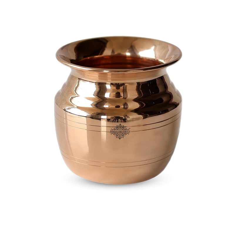 INDIAN ART VILLA Pure Copper Lota Kalash Wavy Neck Lining Design Spiritual and Pooja Item Storage Serving Water 400 ml Capacity - Image 5