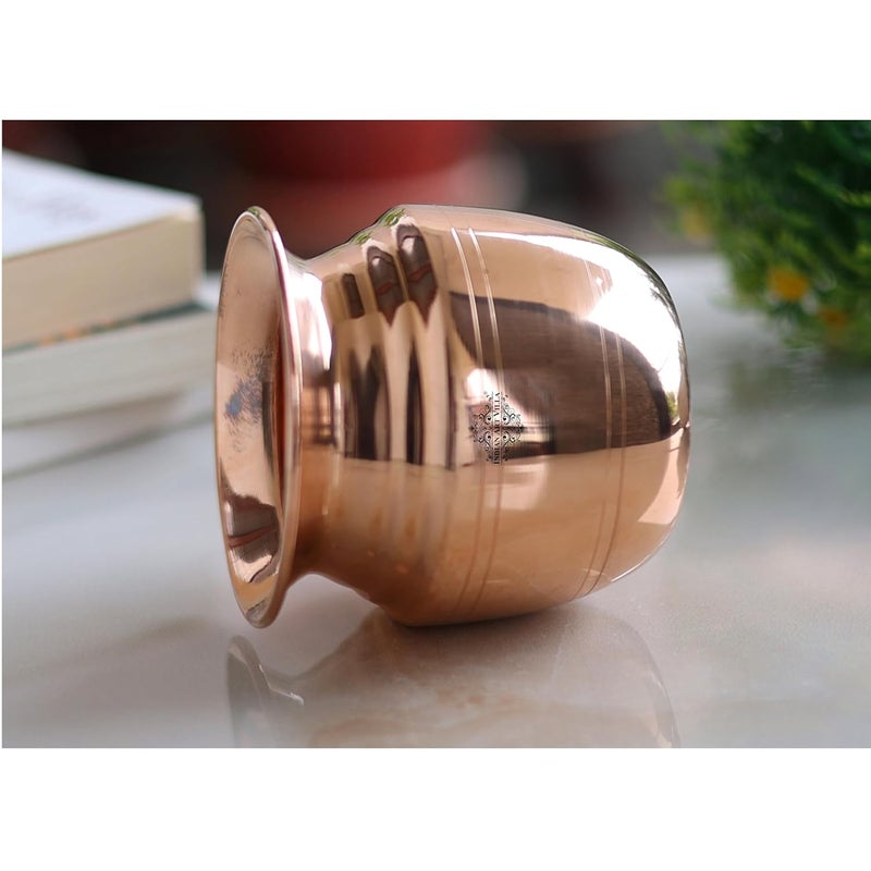 INDIAN ART VILLA Pure Copper Lota Kalash Wavy Neck Lining Design Spiritual and Pooja Item Storage Serving Water 400 ml Capacity - Image 4