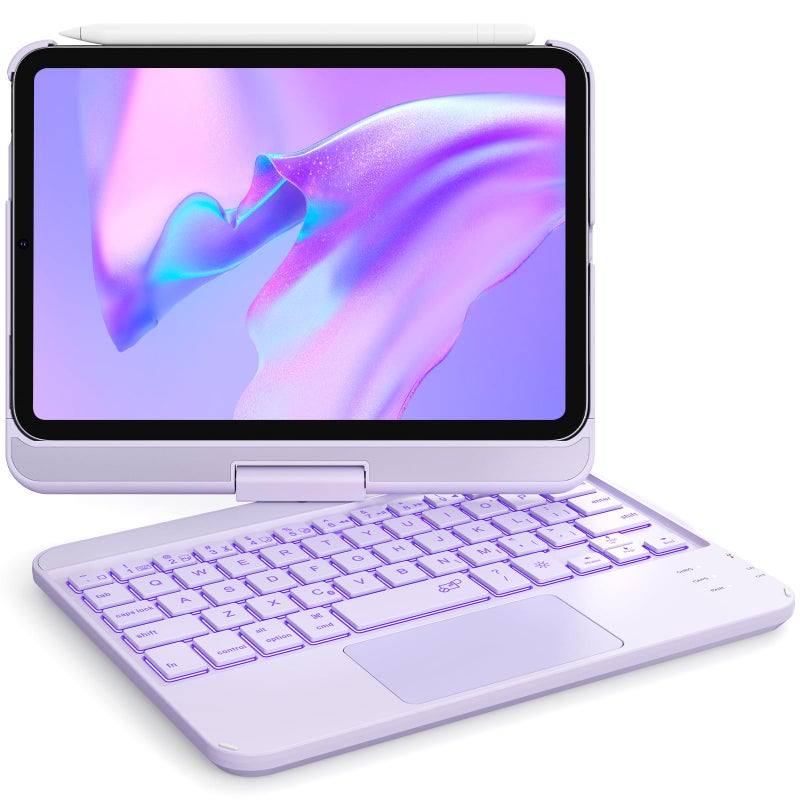 GreenLaw Keyboard Case for iPad mini 72024 Mini 6 2021 83 Smart Touchpad 7 Color Backlit TypeC Rechargeable 360 Rotate Keyboard Case for iPad mini 7th6th Generation Purple - Image 2