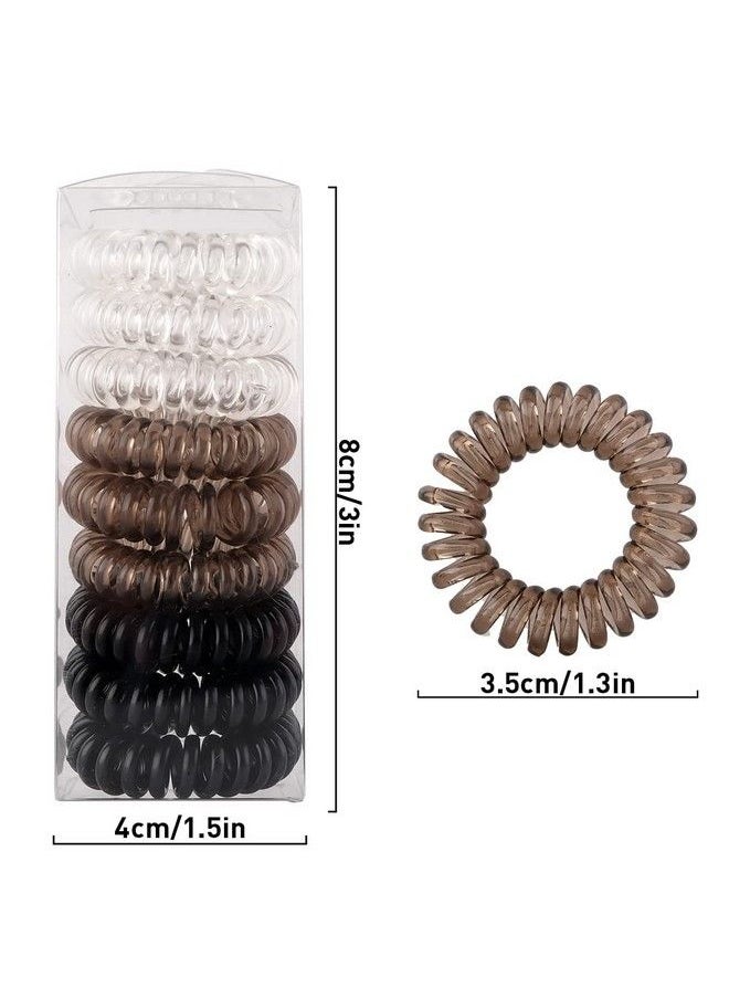 El Regalo - 9 Pcs Spiral Hair Ties No Crease Coil Hair Ties Phone Cord Hair Ties For Thick Hair Ponytail Holder Elastics For Kids/ Girls/ Women (Black Grey Shades) - Image 1