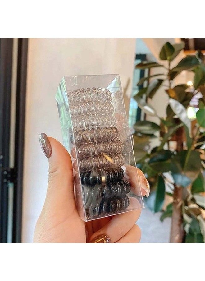 El Regalo - 9 Pcs Spiral Hair Ties No Crease Coil Hair Ties Phone Cord Hair Ties For Thick Hair Ponytail Holder Elastics For Kids/ Girls/ Women (Black Grey Shades) - Image 1