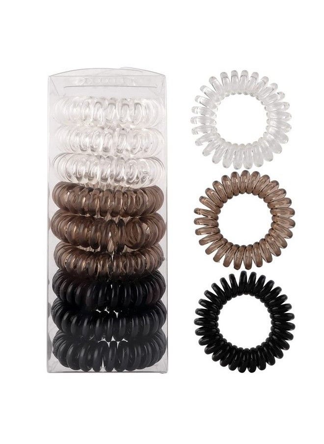 El Regalo - 9 Pcs Spiral Hair Ties No Crease Coil Hair Ties Phone Cord Hair Ties For Thick Hair Ponytail Holder Elastics For Kids/ Girls/ Women (Black Grey Shades) - Image 1
