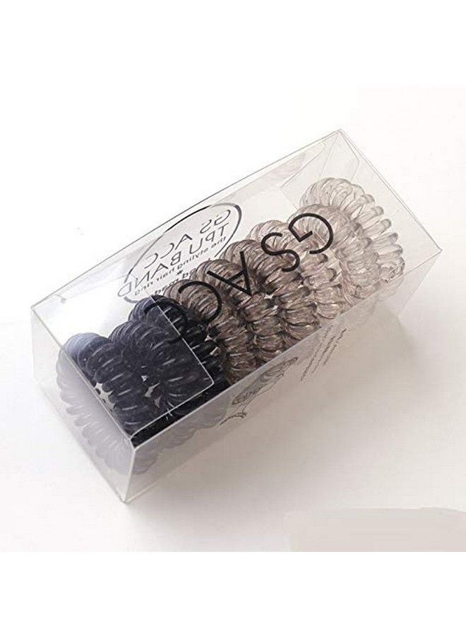 El Regalo - 9 Pcs Spiral Hair Ties No Crease Coil Hair Ties Phone Cord Hair Ties For Thick Hair Ponytail Holder Elastics For Kids/ Girls/ Women (Black Grey Shades) - Image 1