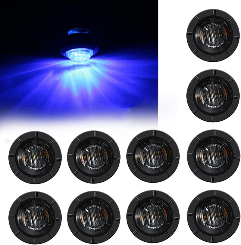 FXC 10x 3/4" Round LED Clearence Light Front Rear Side Marker Indicators Light for Truck Car Bus Trailer Van Caravan Boat, Taillight Brake Stop Lamp (12V,Bluesmoked) - Image 1