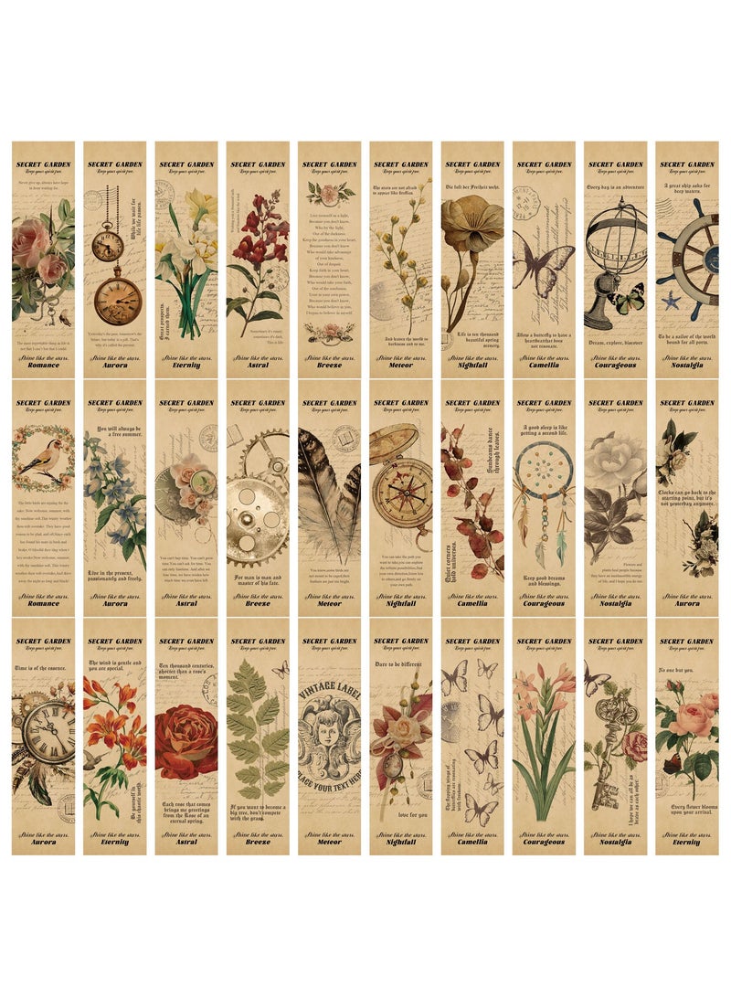 30 Pieces Paper Bookmarks for Book Lovers, Vintage Aesthetic Simple Style Cute Bookmarks Pack - Butterfly, Flower, Plant Designs for Women - Image 1