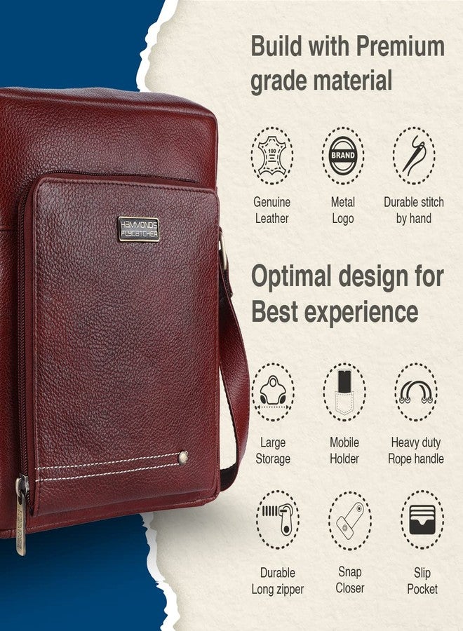 HAMMONDS FLYCATCHER Unisex Genuine Leather Brown Sling Messenger Bag (SB1171BR) (Brown) - Image 3