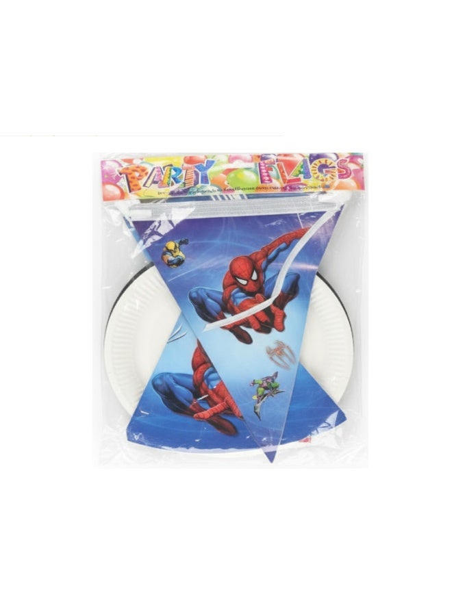 37 Pcs Spiderman Web Theme Kids Party Set, Birthday Party Tableware Kit with Plates, Cups, Tissues, Masks, Straws, Paper Hats and Banner - Image 3