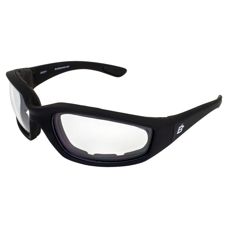 Birdz Eyewear Oriole 24 Safety Series Photochromic Motorcycle Glasses Padded Black Frame with Clear to Smoke Lenses Z871