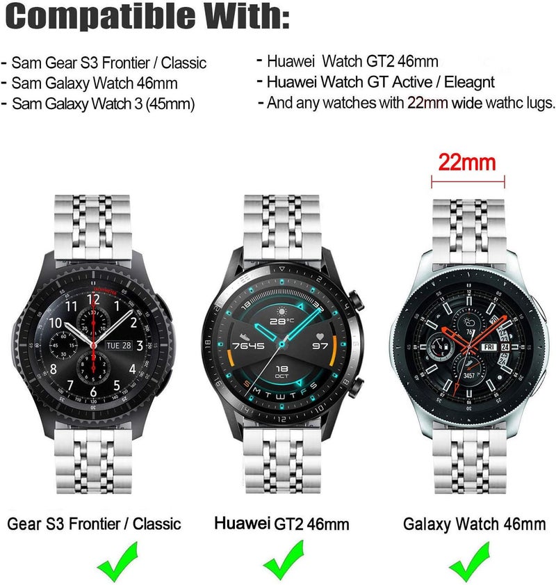 DEALELE Strap Compatible with Huawei Watch GT6 / GT5 pro / GT4/GT3/GT2 / 4/3 pro (46mm), 22mm Stainless Steel Metal Bands for Samsung Galaxy Watch 46mm / Galaxy 3 45mm - Image 2