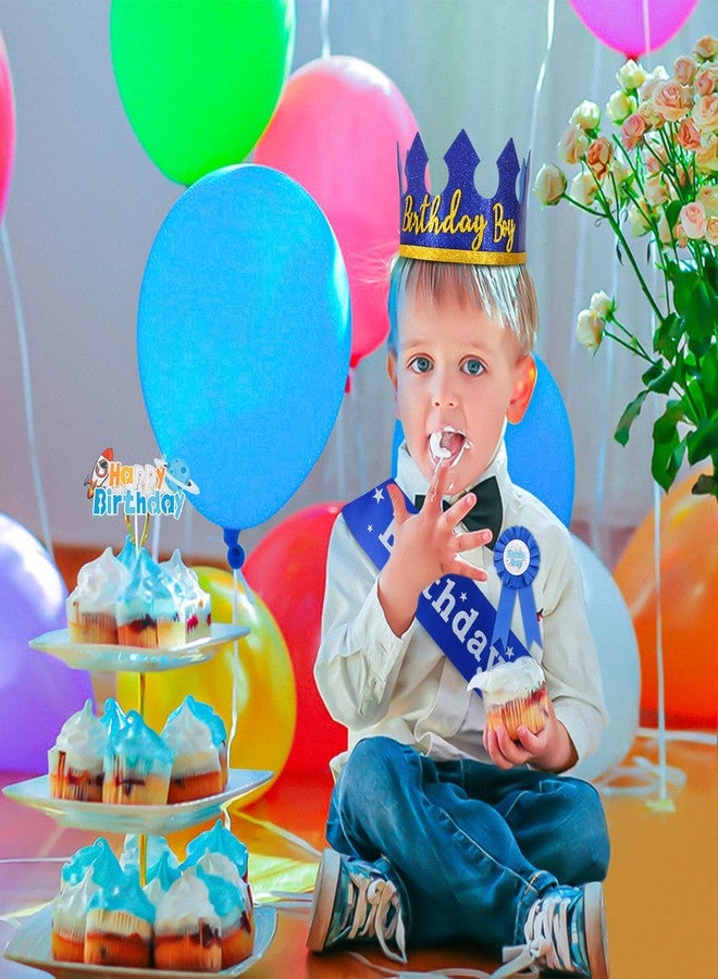 Aprince Blue Birthday Hat, Sash and Button Pins for Boys, Cake Topper - Birthday Party Decorations - Image 4