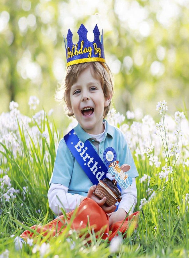 Aprince Blue Birthday Hat, Sash and Button Pins for Boys, Cake Topper - Birthday Party Decorations - Image 3