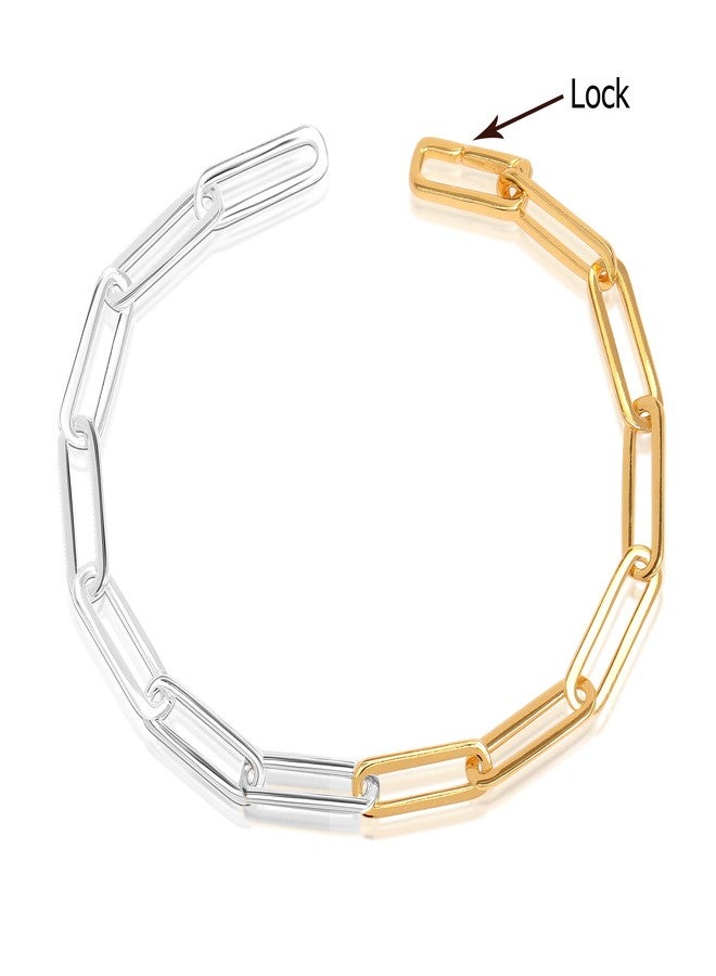 LeCalla 925 Sterling Silver Fused Two Tone Paperclip Modular Chain Bracelet for Women Teen - Image 3