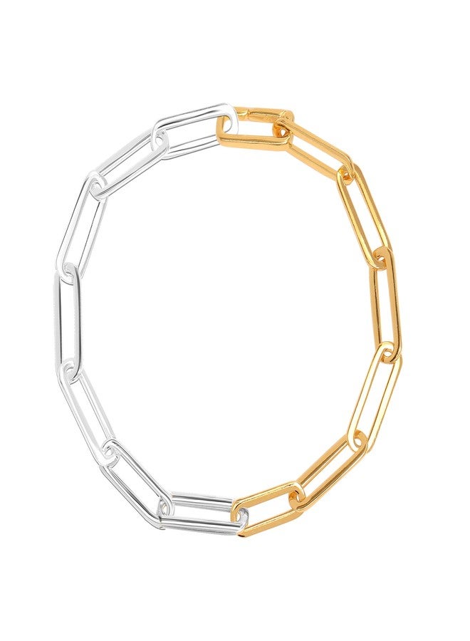 LeCalla 925 Sterling Silver Fused Two Tone Paperclip Modular Chain Bracelet for Women Teen - Image 4