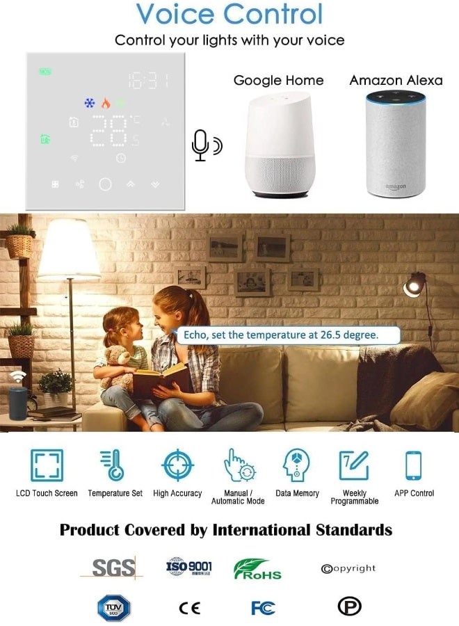 melfi Melfi Wifi Programmable Room Ac Smart Thermostat Matrix Energy Saving Fcu Central Air Conditioner Touch Controller 95-240Vac With Alexa Echo Google Home Ifttt 3 Speed Fan With Auto And Child Lock  - Image 2