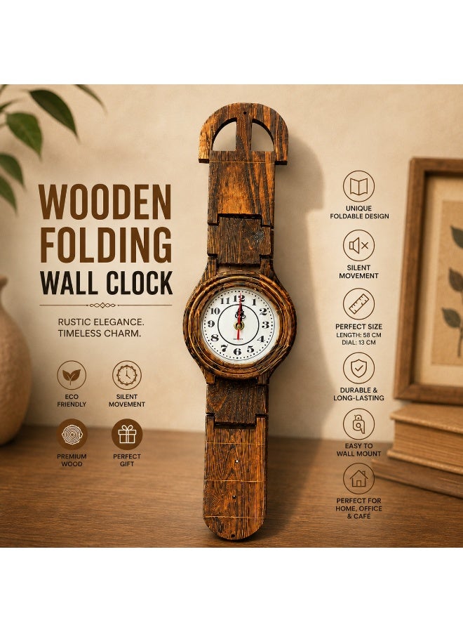 Handcrafted Wooden Folding Wall Clock, Wristwatch Design, Silent Quartz Movement - Image 1