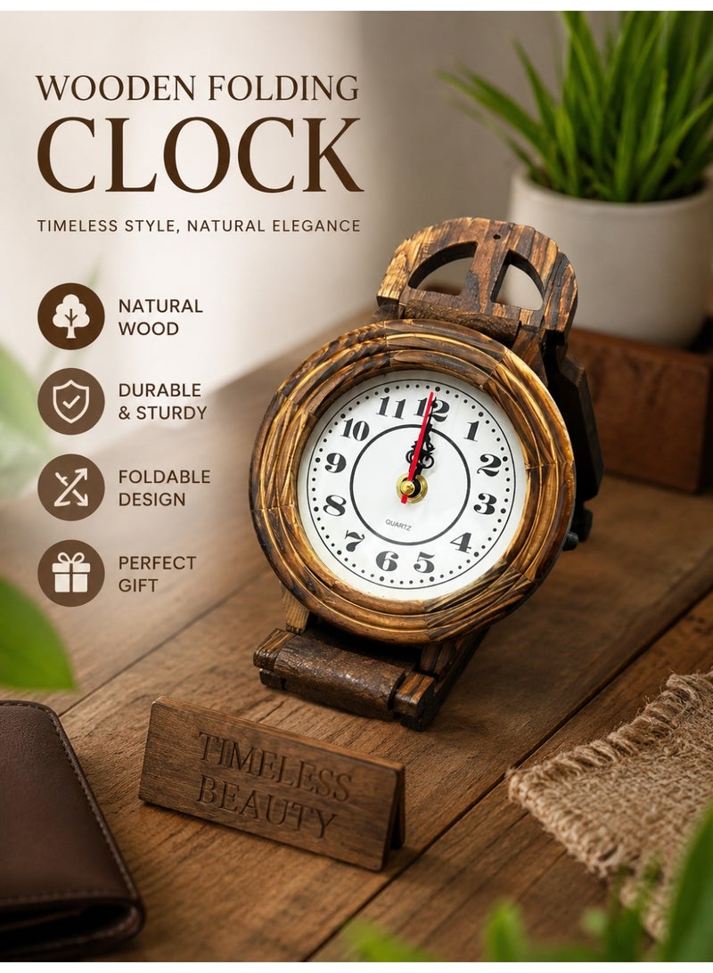 Handcrafted Wooden Folding Wall Clock, Wristwatch Design, Silent Quartz Movement - Image 4
