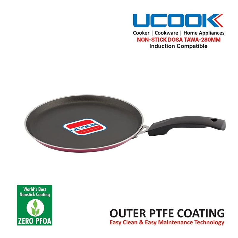 UCOOK Dosa Tawa Induction Base Non-Stick Aluminium, 280 mm, Black - Image 2