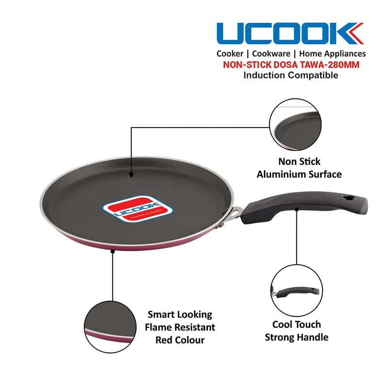 UCOOK Dosa Tawa Induction Base Non-Stick Aluminium, 280 mm, Black - Image 5
