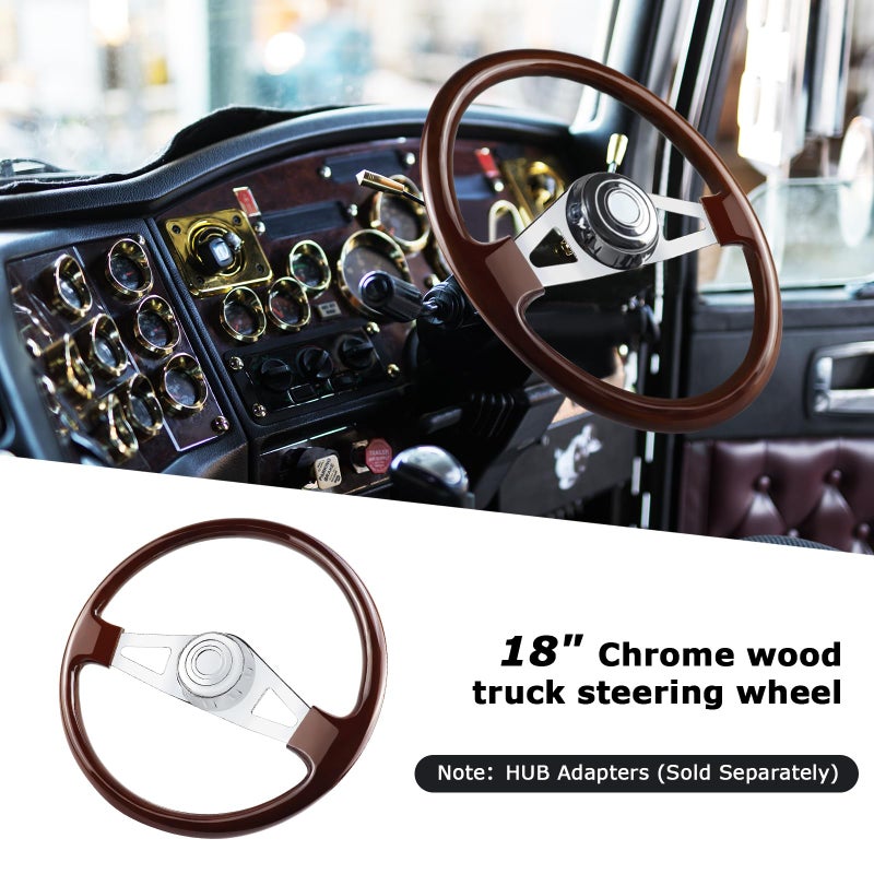 QYMOPAY 18" Solid Wood Truck Steering Wheel 2 Spoke Aluminum Chrome Plated for Semi-Trailers,Trucks for Kenworth,Peterbilt,Volvo,Freightliner - Image 4