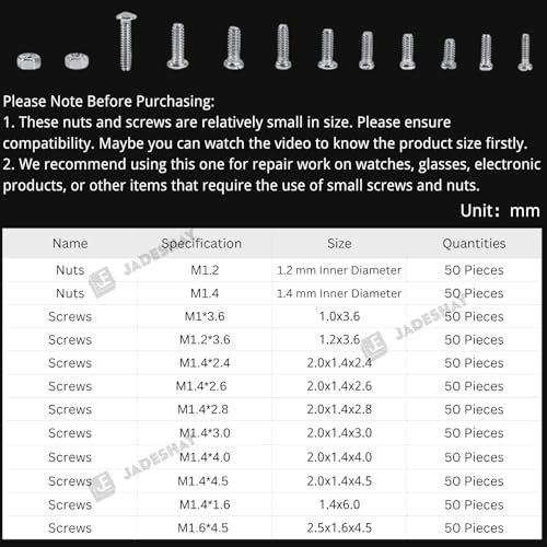 Jadeshay Small Screws Assortment Kit, 600pcs Miniature Screws 12 Types Screws Assortment with Nut Bolt Organizer M1 M1.2 M1.4 M1.6 for Watches Glassess - Image 3