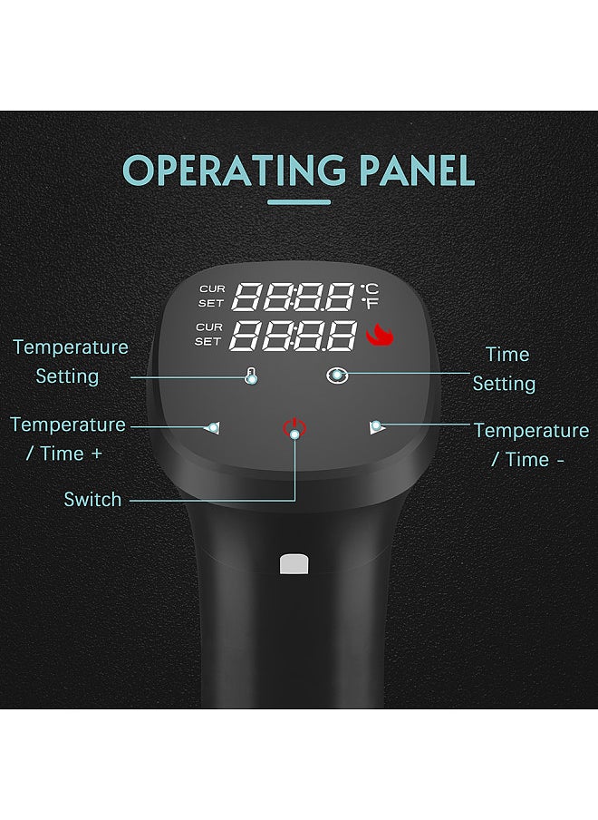 1100W Sous Vide Cooker Waterproof Quiet Cooking Machine with Accurate Temperature Time Control Display Screen Cookbook