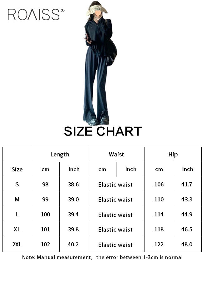 roaiss 2-Piece Casual Sun Protection Suit For Women, Outdoor Travel Quick-Drying Ice Silk Hooded Long-Sleeved Top And Loose Straight Pants Set - Image 3