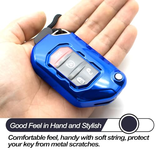 MECHCOS Compatible with Jeep Wrangler JL JLU Rubicon Wagoneer Gladiator JT Sahara JLU Blue TPU Flip Key Fob Cover Case Remote Holder Skin Protector Sleeve Accessories - Image 4