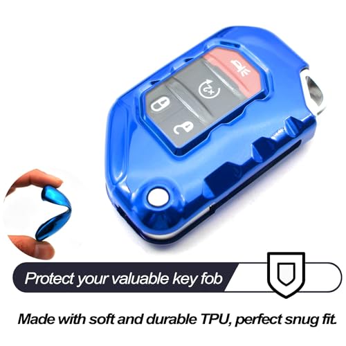 MECHCOS Compatible with Jeep Wrangler JL JLU Rubicon Wagoneer Gladiator JT Sahara JLU Blue TPU Flip Key Fob Cover Case Remote Holder Skin Protector Sleeve Accessories - Image 3