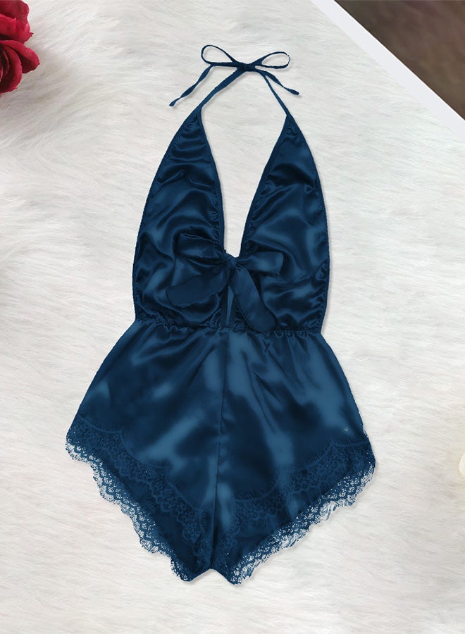 MARGOUN Women XXL Size Stain Silk Underwear Deep V Neck Lingerie Fashion Ladies Sleepwear Bodysuit Teddy Lingerie Sleepwear Blue/XXL-Bust 100CM-Waist 80cm-hip 106cm - Image 3