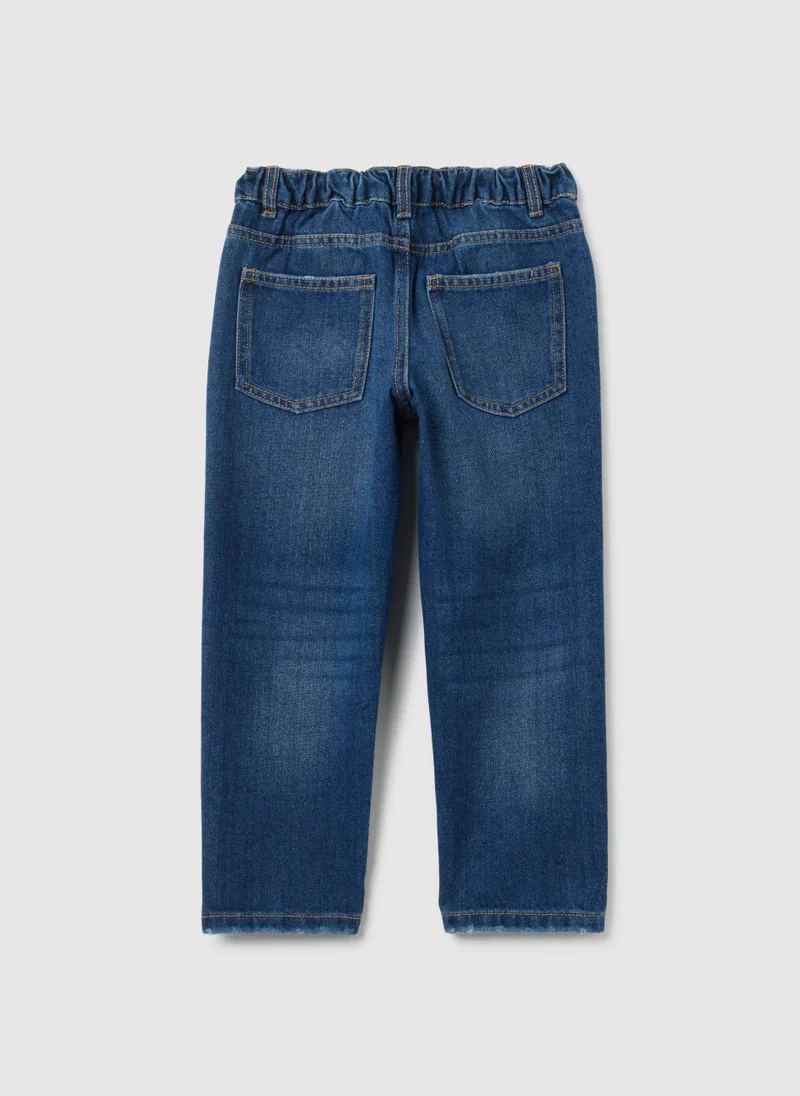 Ovs CHILDREN'S BLUE COTTON BLEND LOOSE FIT JEANS