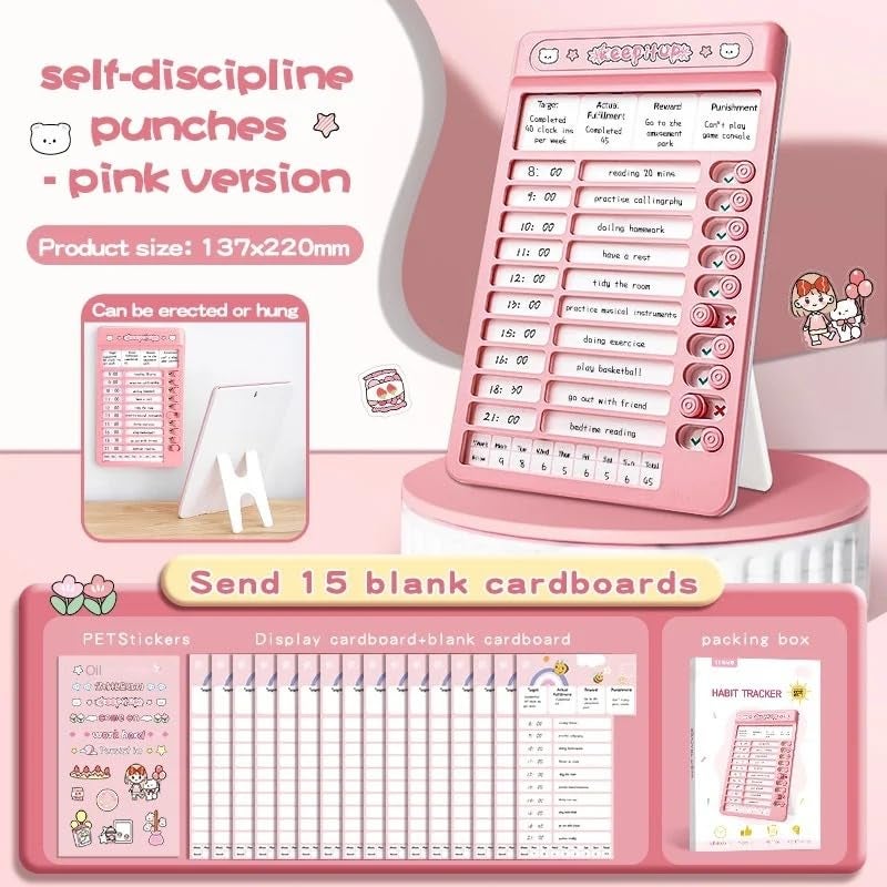 OANGO لوحة جدول الأعمال اليومية المحمولة للأطفال والبالغين | مخطط روتين الانضباط الذاتي | قائمة التحقق من روتين الصباح القابلة للانزلاق | لوحة تذكير قابلة لإعادة الاستخدام للمنزل والمدرسة والمكتب (عبوة من 1) (وردي) - Image 5