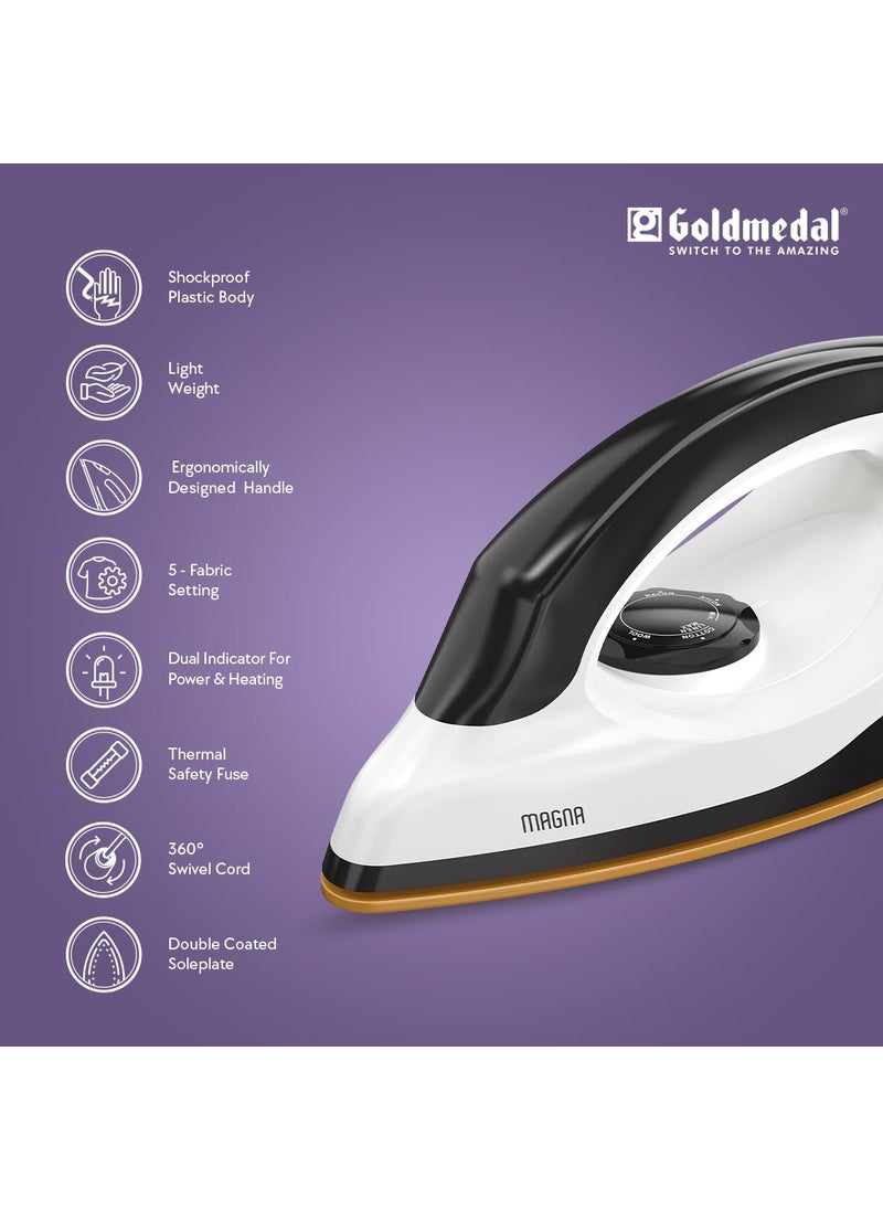 GOLD MEDAL Goldmedal Magna Dry iron Perfection Meets Simplicity 5 Fabric Setting 1000W for Faster Heating 18 Meter Cord Length 30 Months Warranty Pack of 1 Black  - Image 5