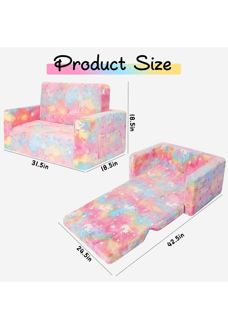 Generic Kids Couch, Fold-Out Kids Sofa Chair, Convertible Sofa for Toddlers into Lounger, Extendable Couch, Glow in the Dark Sofa Chair for Boys and Girls (Pink Unicorn)  - Image 4