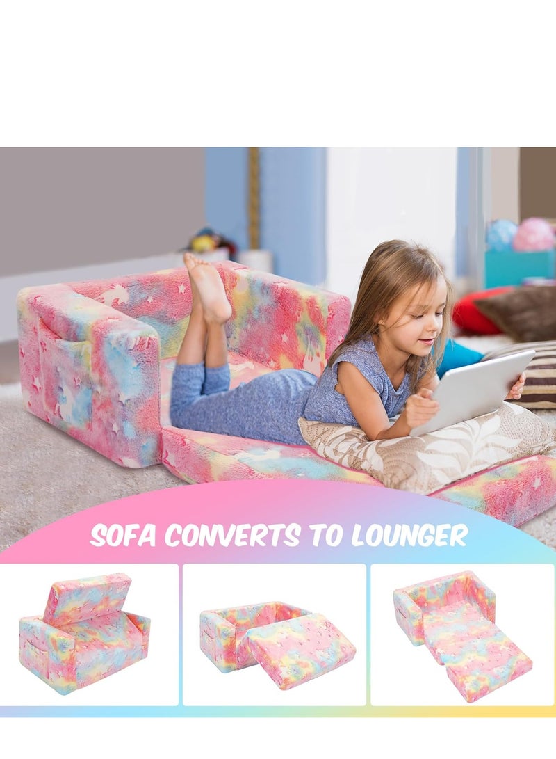 Generic Kids Couch, Fold-Out Kids Sofa Chair, Convertible Sofa for Toddlers into Lounger, Extendable Couch, Glow in the Dark Sofa Chair for Boys and Girls (Pink Unicorn)  - Image 2