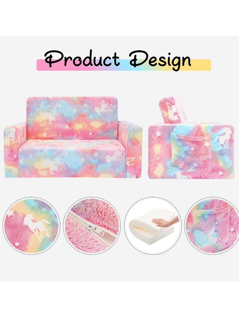 Generic Kids Couch, Fold-Out Kids Sofa Chair, Convertible Sofa for Toddlers into Lounger, Extendable Couch, Glow in the Dark Sofa Chair for Boys and Girls (Pink Unicorn)  - Image 5