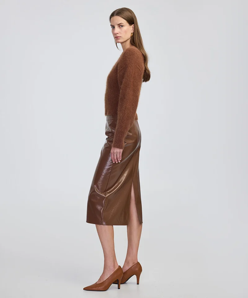 ابيكول Faux Patent Leather Midi Skirt