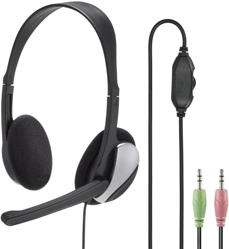 Hama PC Gaming Headset with Mic - Ultra Lightweight On-Ear Headphones with Microphone for Computer Laptop - Inline Volume Control 2m Cable - For Zoom Teams Skype Gaming PS4 Xbox - Dual 3.5mm - Black - Image 1