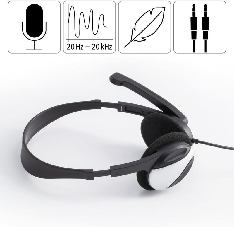Hama PC Gaming Headset with Mic - Ultra Lightweight On-Ear Headphones with Microphone for Computer Laptop - Inline Volume Control 2m Cable - For Zoom Teams Skype Gaming PS4 Xbox - Dual 3.5mm - Black - Image 2